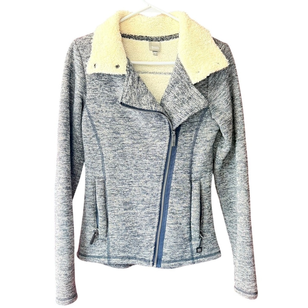 Bench Womens Gray Heathered Fleece Lined Moto Jacket Sherpa Collar Zip‎ Size S